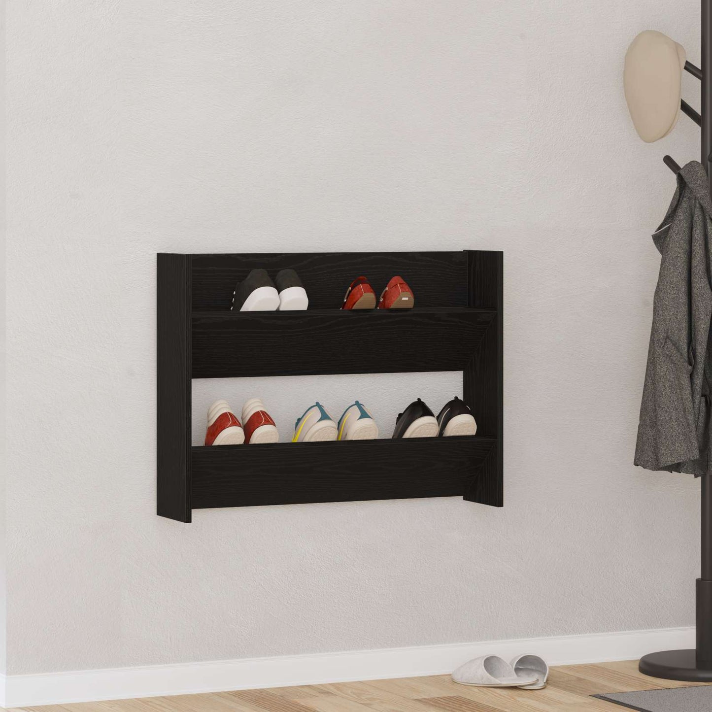 Schoenenkast met plank Zwart Eiken 82 x 18 x 60 cm Bewerkt hout is nu te koop bij PeponiXL, paradijselijk wonen!