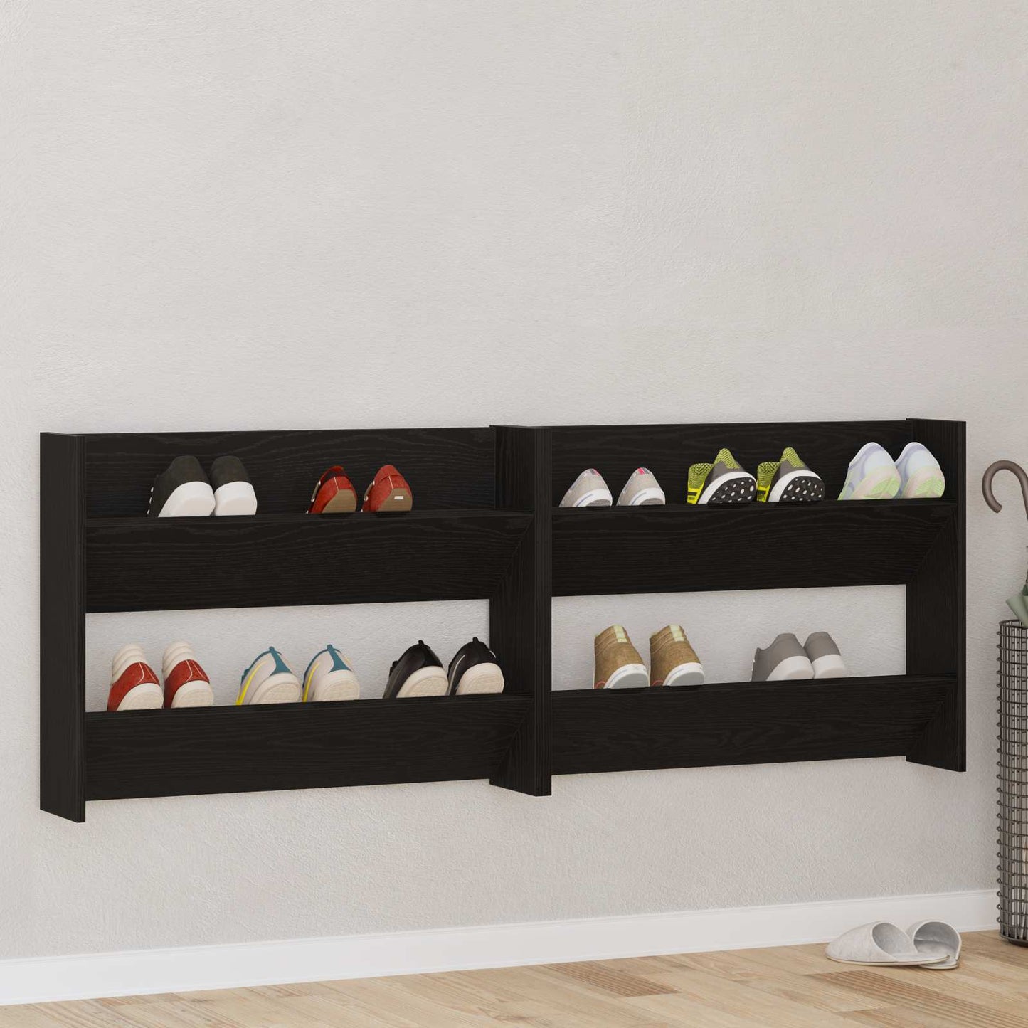 Schoenenkast 2 pcs Zwart Eiken 83 x 18 x 60 cm Bewerkt hout is nu te koop bij PeponiXL, paradijselijk wonen!