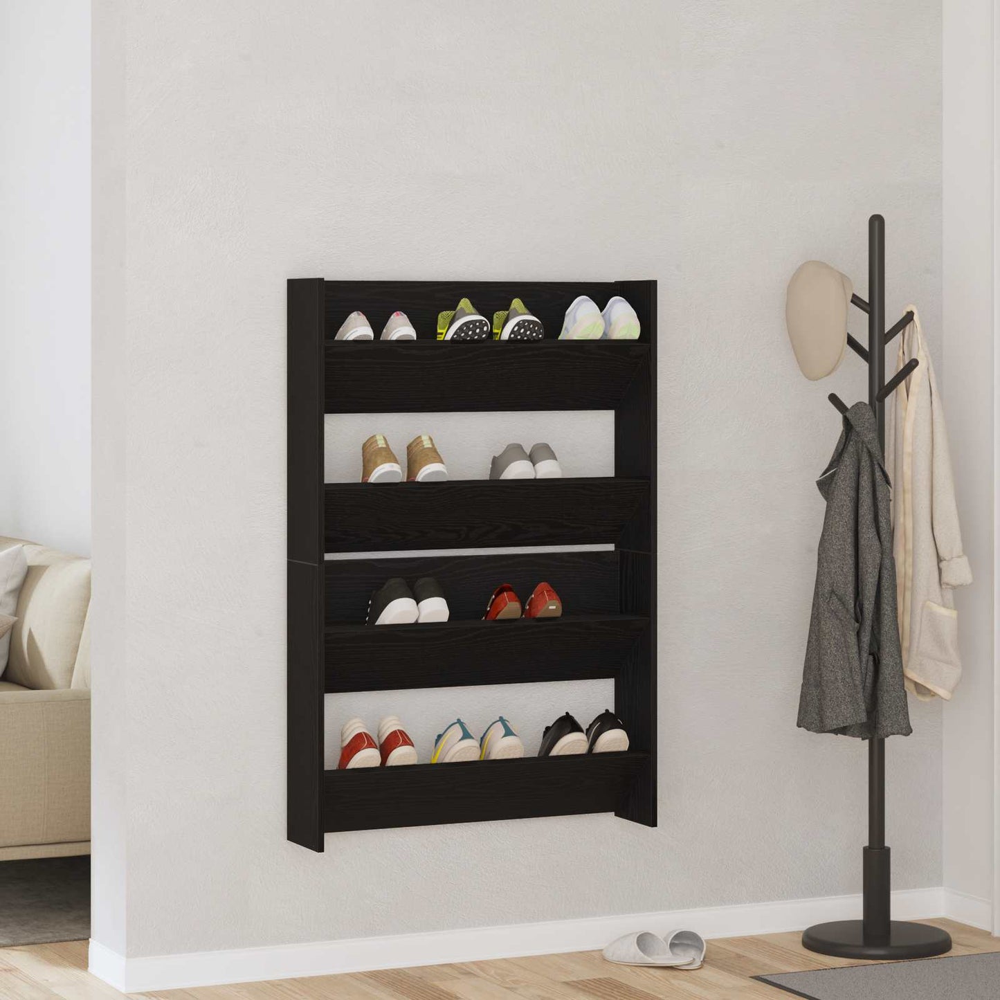 Schoenenkast 2 pcs Zwart Eiken 83 x 18 x 60 cm Bewerkt hout is nu te koop bij PeponiXL, paradijselijk wonen!