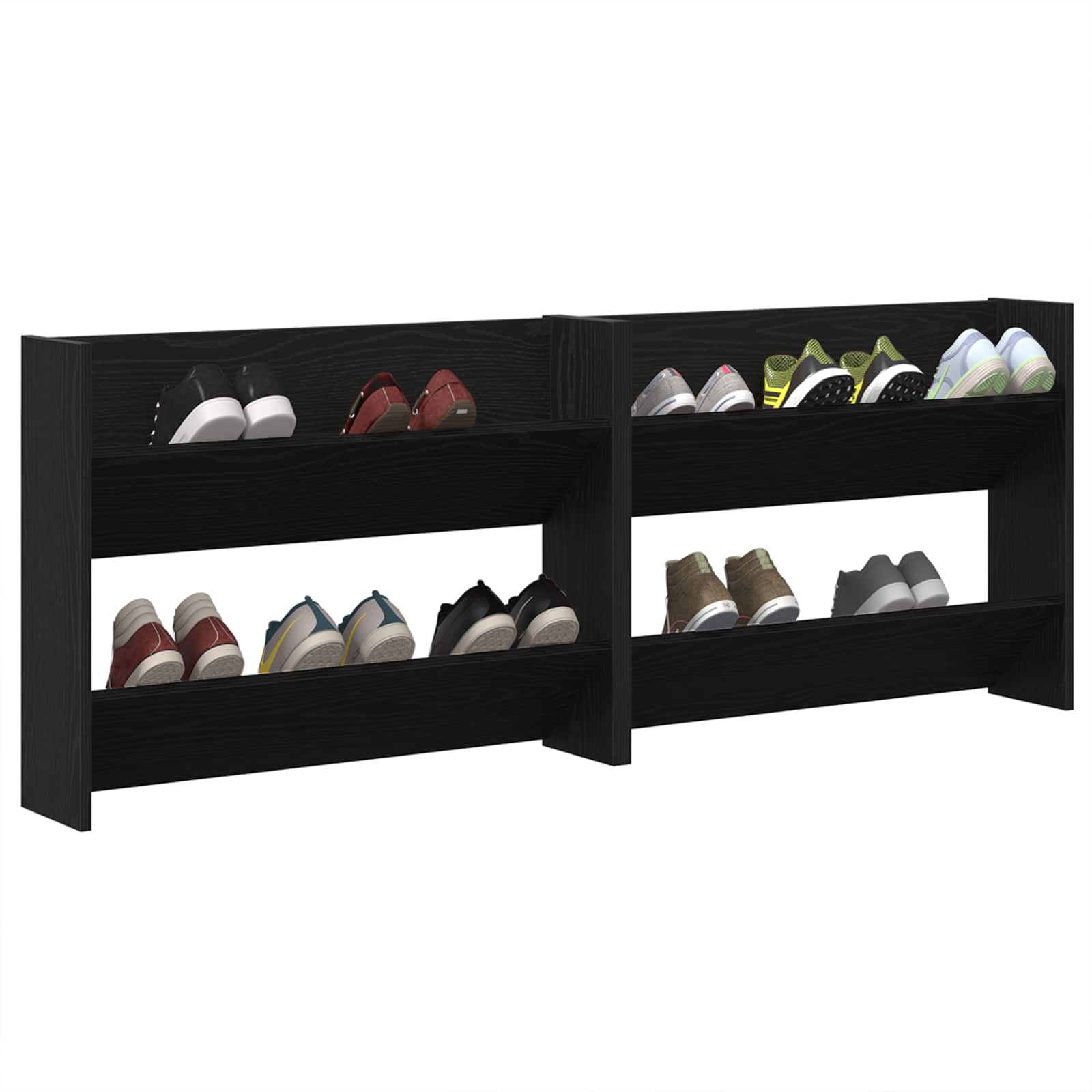 Schoenenkast 2 pcs Zwart Eiken 83 x 18 x 60 cm Bewerkt hout is nu te koop bij PeponiXL, paradijselijk wonen!