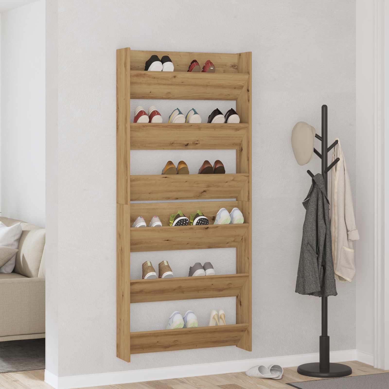 Schoenenkast 2 pcs Artisan Eiken 85 x 18 x 90 cm Bewerkt hout is nu te koop bij PeponiXL, paradijselijk wonen!