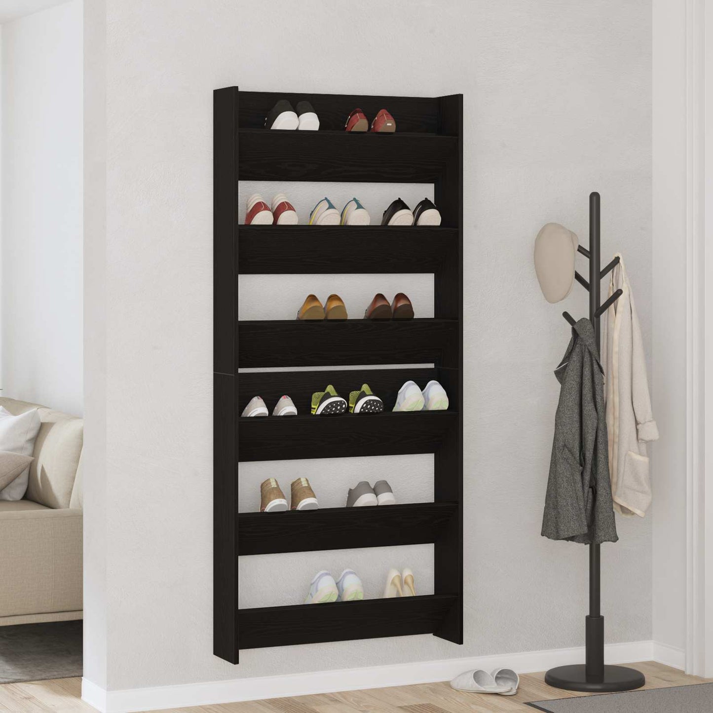 Schoenenkast 2 pcs Zwart Eiken 86 x 18 x 90 cm Bewerkt hout is nu te koop bij PeponiXL, paradijselijk wonen!