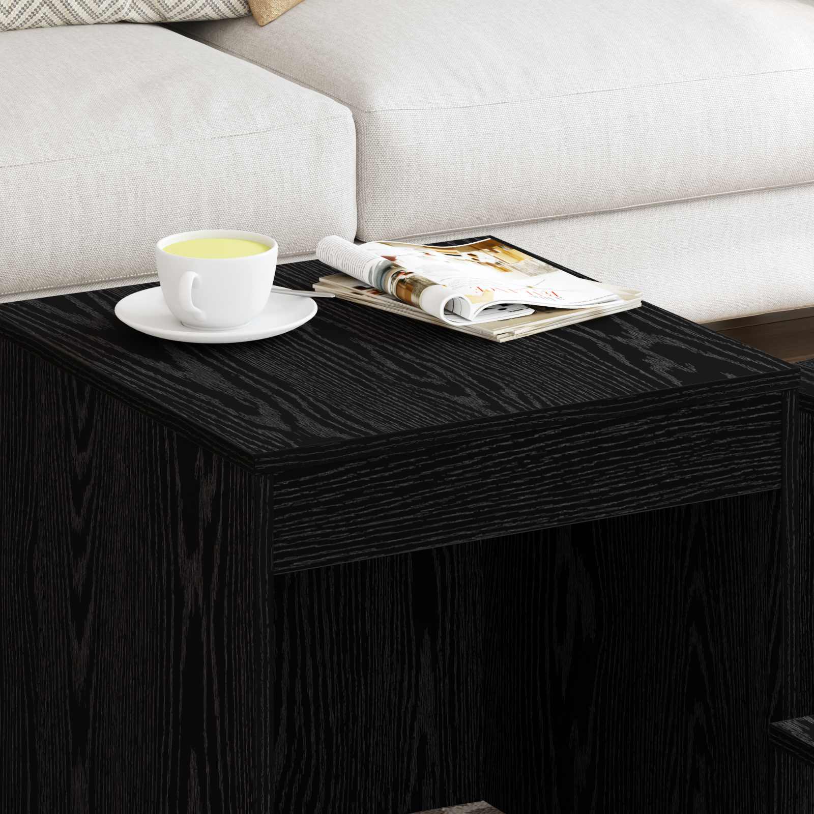 Salontafel 3 pcs Zwart Eiken Bewerkt hout is nu te koop bij PeponiXL, paradijselijk wonen!
