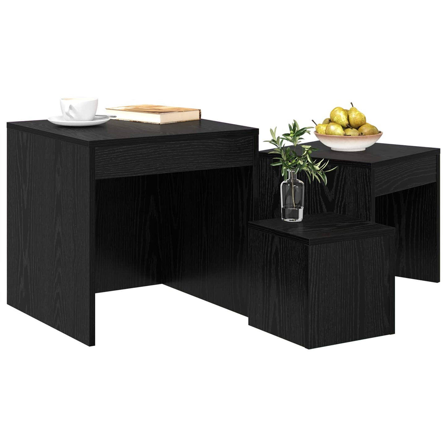 Salontafel 3 pcs Zwart Eiken Bewerkt hout is nu te koop bij PeponiXL, paradijselijk wonen!