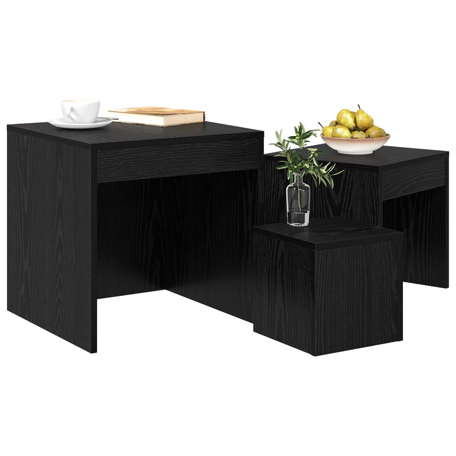 Salontafel 3 pcs Zwart Eiken Bewerkt hout is nu te koop bij PeponiXL, paradijselijk wonen!