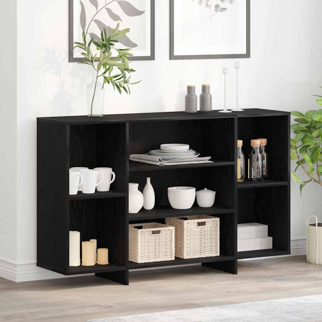 Dressoir Zwart Eiken 120 x 30 x 75 cm Bewerkt hout is nu te koop bij PeponiXL, paradijselijk wonen!
