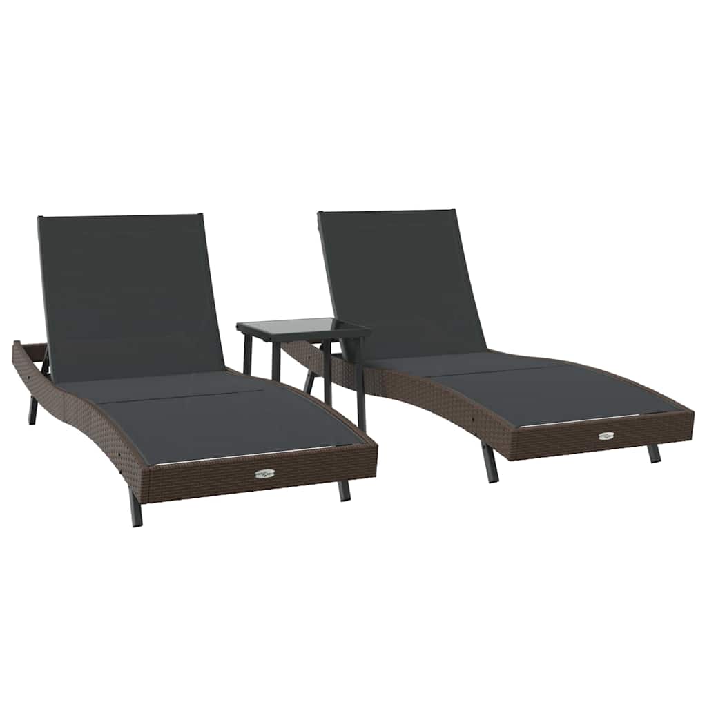 Ligstoel 3 pcs Bruin 197 x 70 x 82 cm poly rattan is nu te koop bij PeponiXL, paradijselijk wonen!