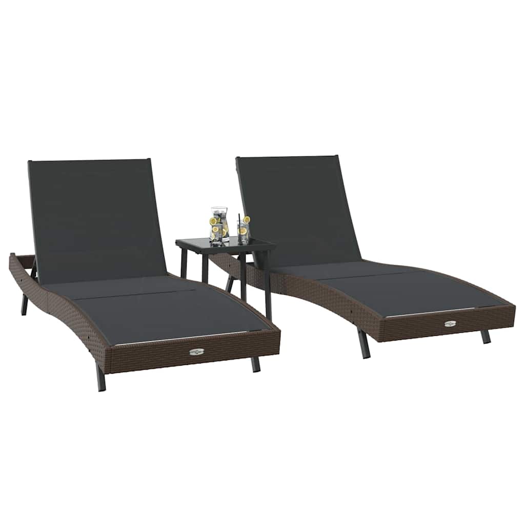 Ligstoel 3 pcs Bruin 197 x 70 x 82 cm poly rattan is nu te koop bij PeponiXL, paradijselijk wonen!