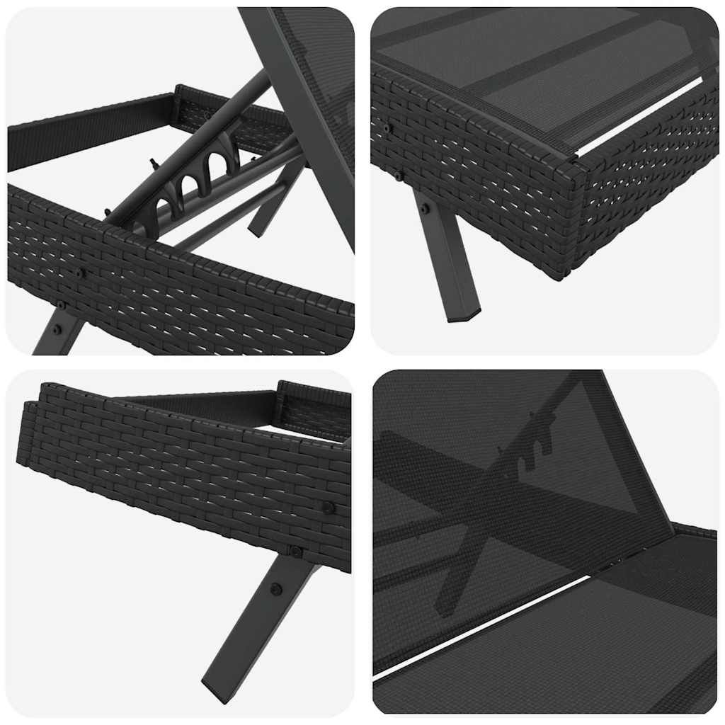 Ligstoel 3 pcs Zwart 197 x 70 x 82 cm poly rattan is nu te koop bij PeponiXL, paradijselijk wonen!