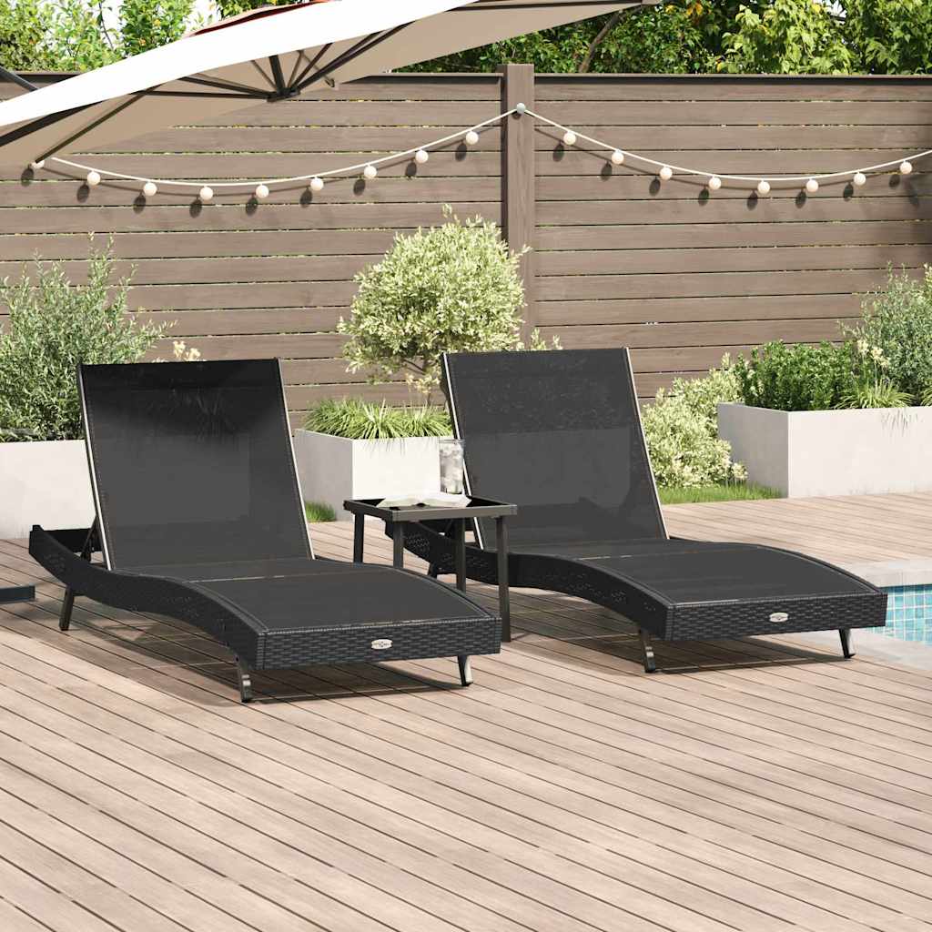 Ligstoel 3 pcs Zwart 197 x 70 x 82 cm poly rattan is nu te koop bij PeponiXL, paradijselijk wonen!