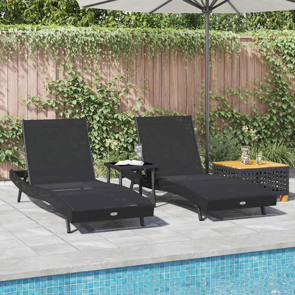 Ligstoel 3 pcs Zwart 197 x 70 x 82 cm poly rattan is nu te koop bij PeponiXL, paradijselijk wonen!