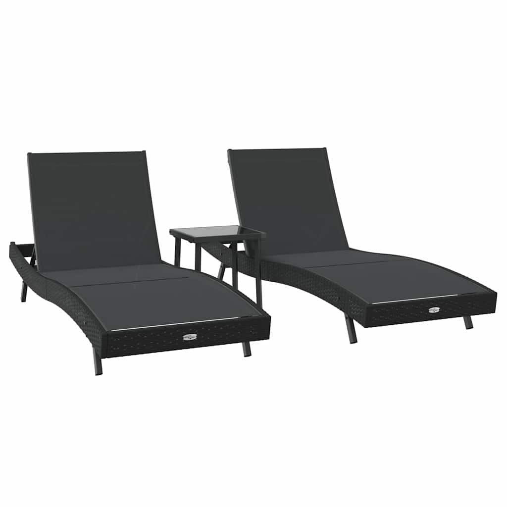 Ligstoel 3 pcs Zwart 197 x 70 x 82 cm poly rattan is nu te koop bij PeponiXL, paradijselijk wonen!