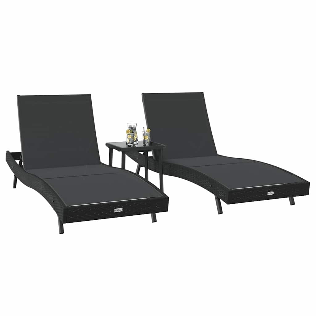 Ligstoel 3 pcs Zwart 197 x 70 x 82 cm poly rattan is nu te koop bij PeponiXL, paradijselijk wonen!
