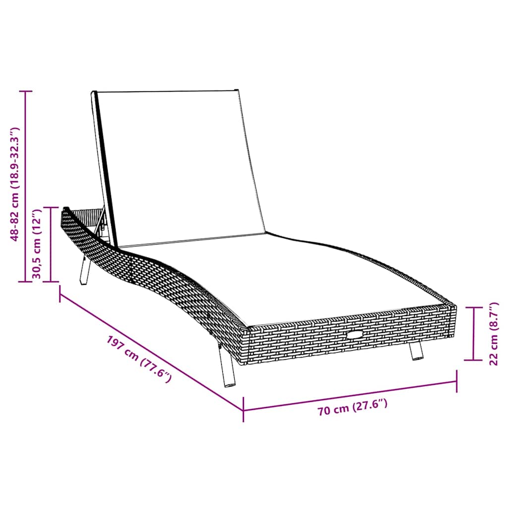 Ligstoel 3 pcs Zwart 197 x 70 x 82 cm poly rattan is nu te koop bij PeponiXL, paradijselijk wonen!