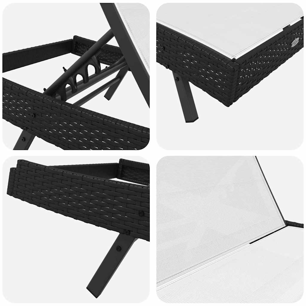 Ligstoel 3 pcs Zwart en Wit 197 x 70 x 82 cm poly rattan is nu te koop bij PeponiXL, paradijselijk wonen!