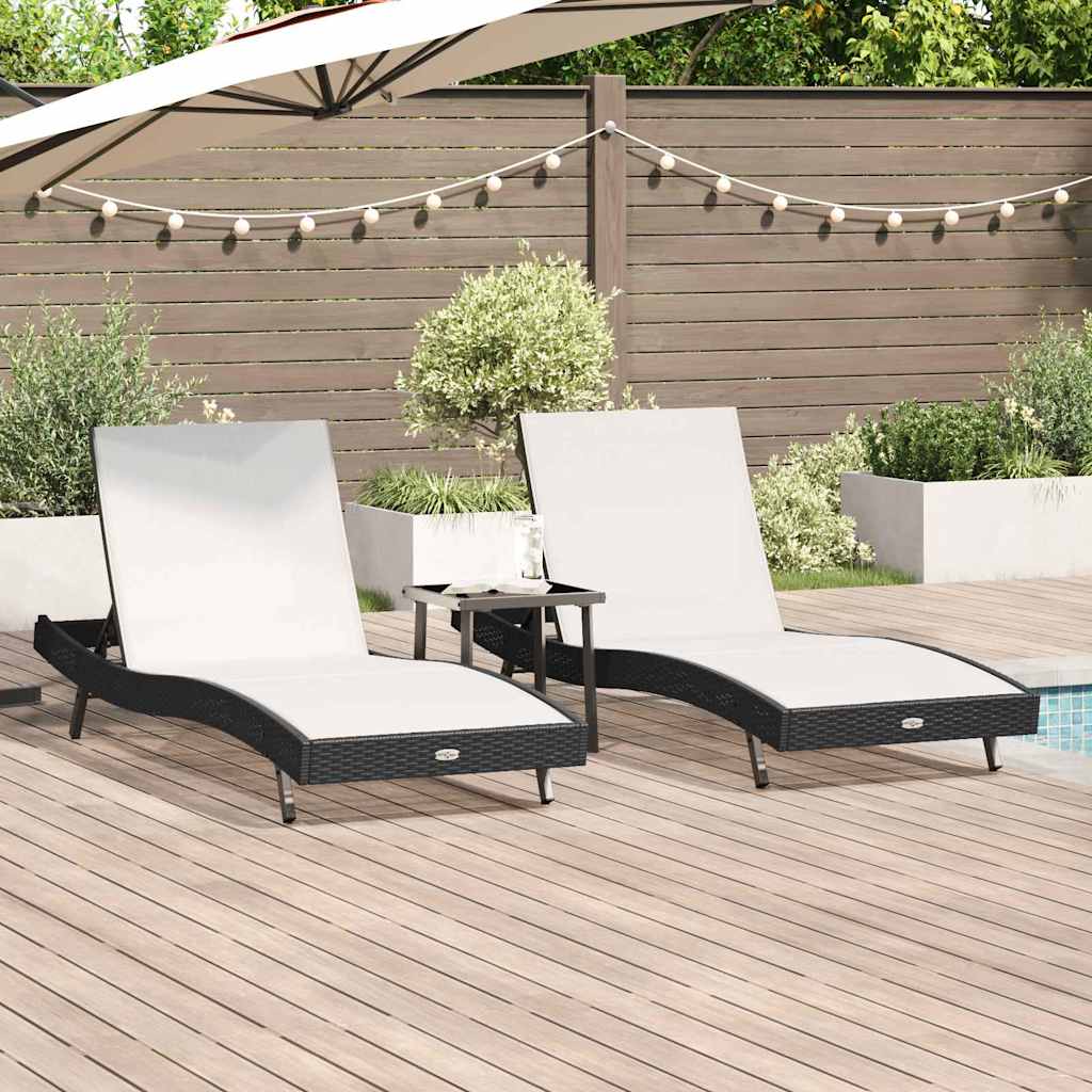 Ligstoel 3 pcs Zwart en Wit 197 x 70 x 82 cm poly rattan is nu te koop bij PeponiXL, paradijselijk wonen!