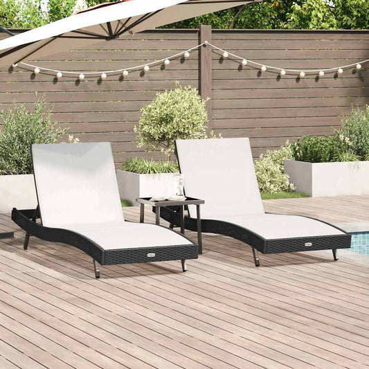 Ligstoel 3 pcs Zwart en Wit 197 x 70 x 82 cm poly rattan is nu te koop bij PeponiXL, paradijselijk wonen!