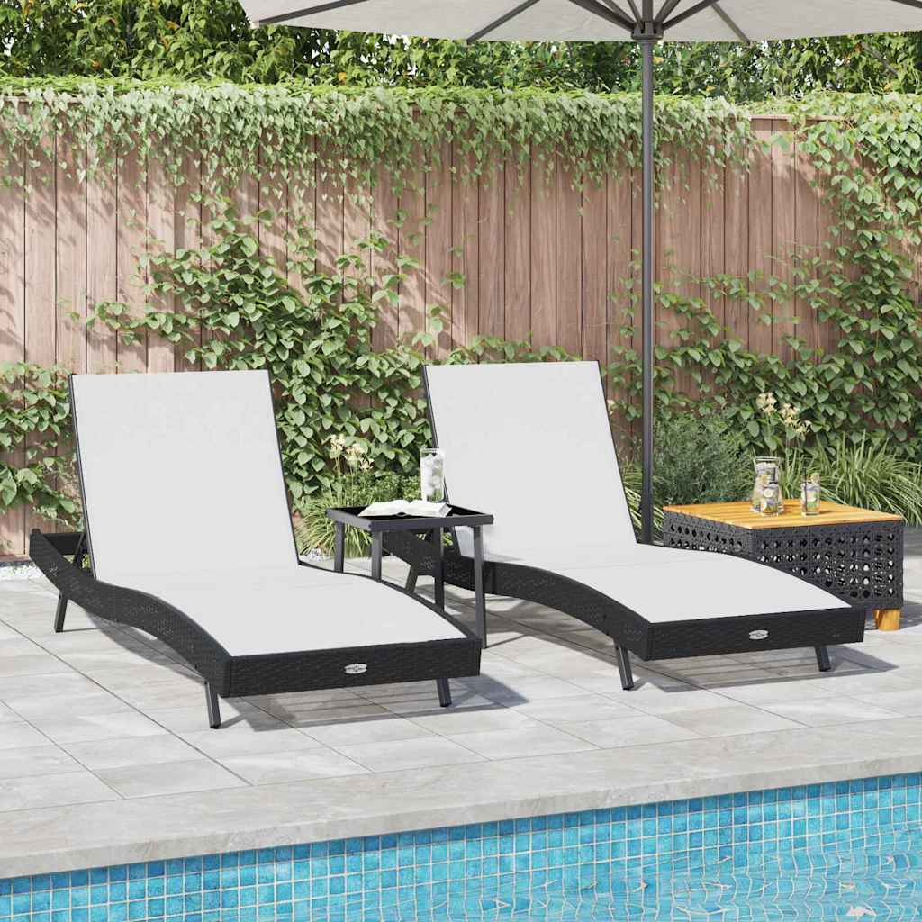 Ligstoel 3 pcs Zwart en Wit 197 x 70 x 82 cm poly rattan is nu te koop bij PeponiXL, paradijselijk wonen!