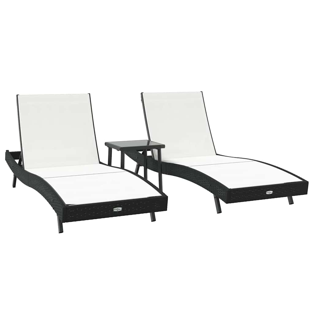 Ligstoel 3 pcs Zwart en Wit 197 x 70 x 82 cm poly rattan is nu te koop bij PeponiXL, paradijselijk wonen!