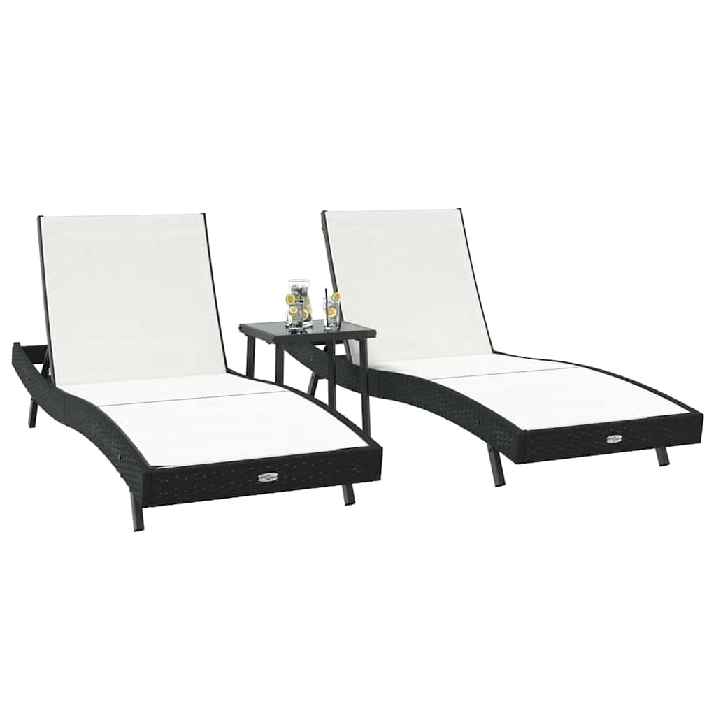 Ligstoel 3 pcs Zwart en Wit 197 x 70 x 82 cm poly rattan is nu te koop bij PeponiXL, paradijselijk wonen!