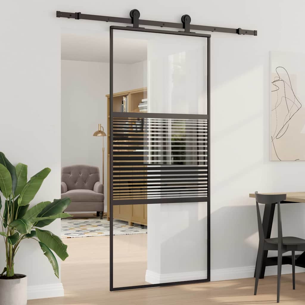 Glazen deur Gestreept Zwart 90 x 2 x 205 cm Aluminium is nu te koop bij PeponiXL, paradijselijk wonen!