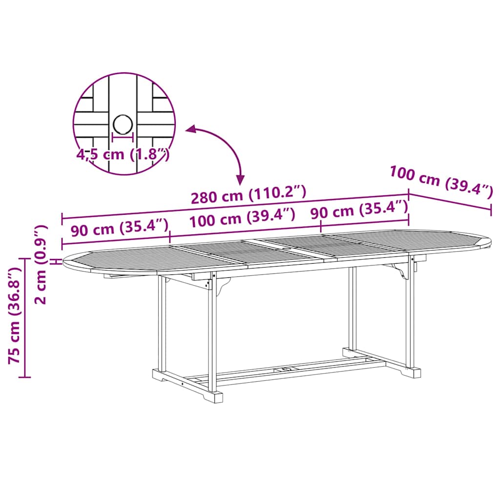 Tuin eettafelset 9 pcs Bruin Massief Teakhout