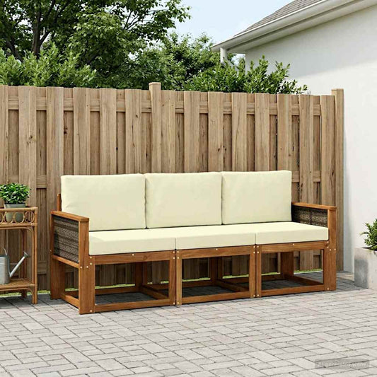 Buiten bankenset met kussen 3 pcs Natuurlijk en Crème is nu te koop bij PeponiXL, paradijselijk wonen!