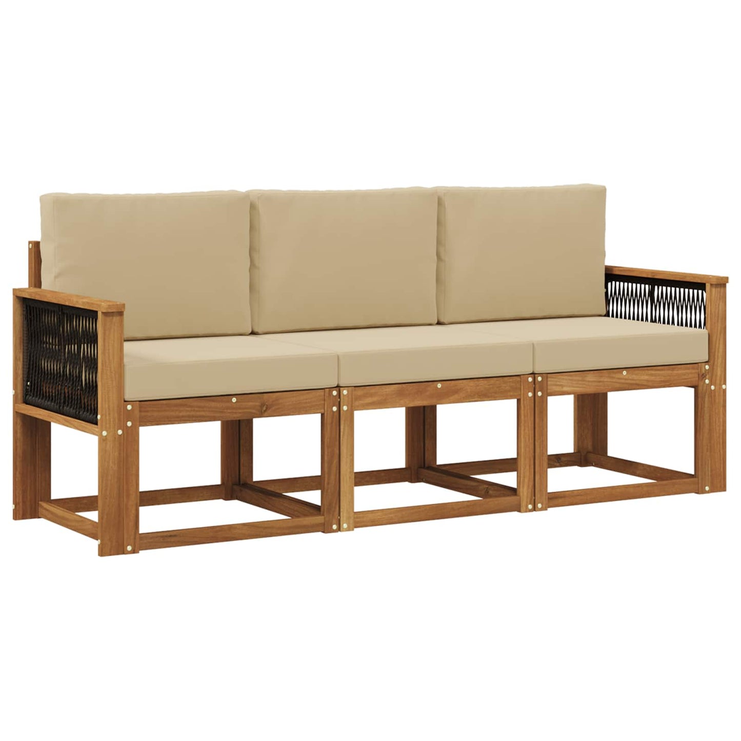 Buiten bankenset 3 pcs Naturel Massief Acaciahout en Polyester is nu te koop bij PeponiXL, paradijselijk wonen!