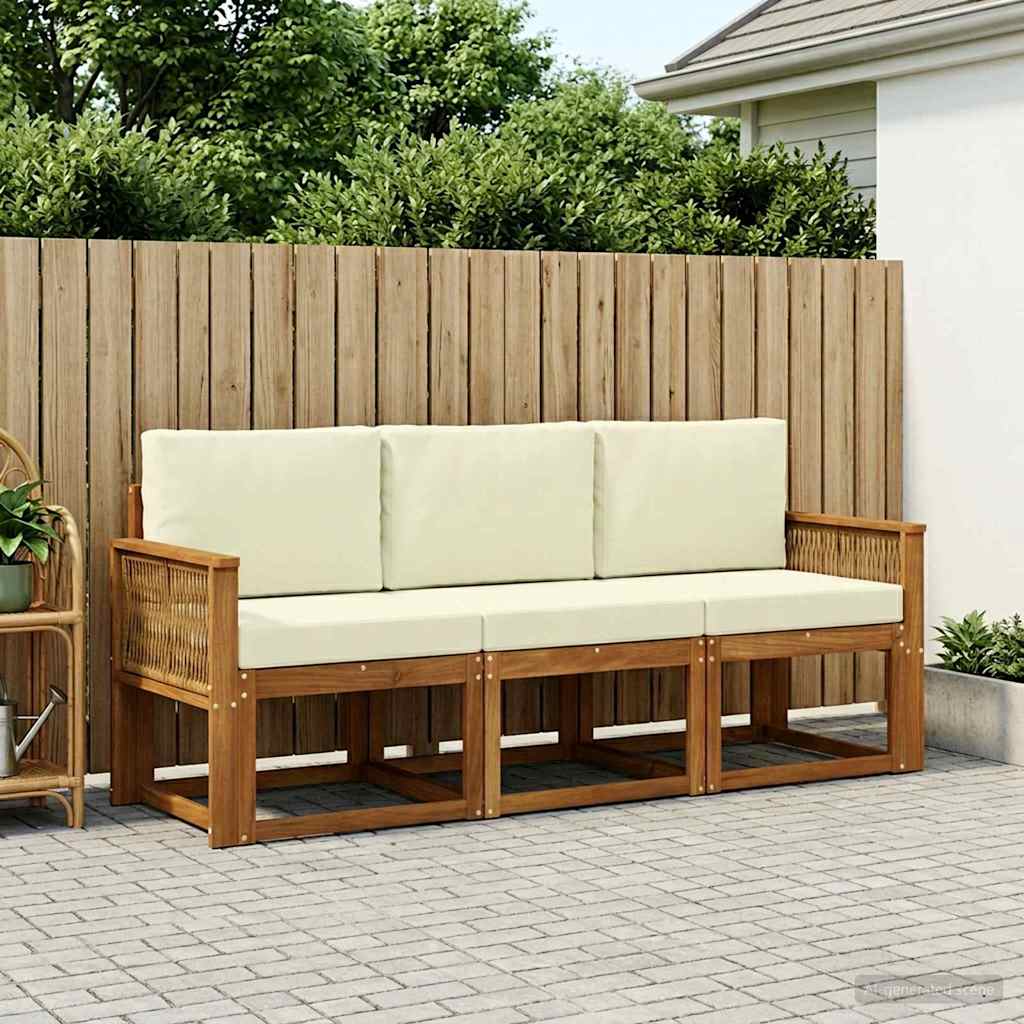Buiten bankenset met kussen 3 pcs Natuurlijk en Crème Polyester is nu te koop bij PeponiXL, paradijselijk wonen!