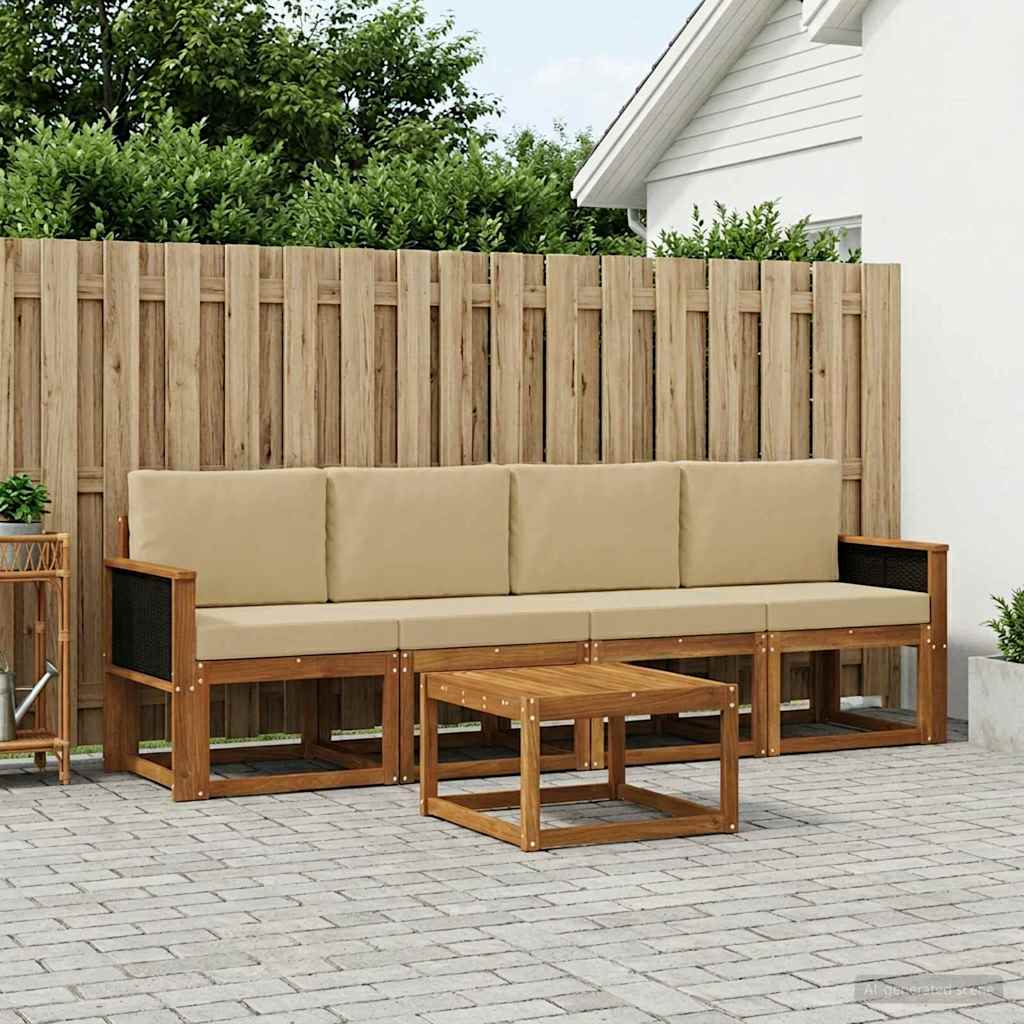 Buiten bankenset 4 pcs Naturel Massief Acaciahout en Polyester is nu te koop bij PeponiXL, paradijselijk wonen!