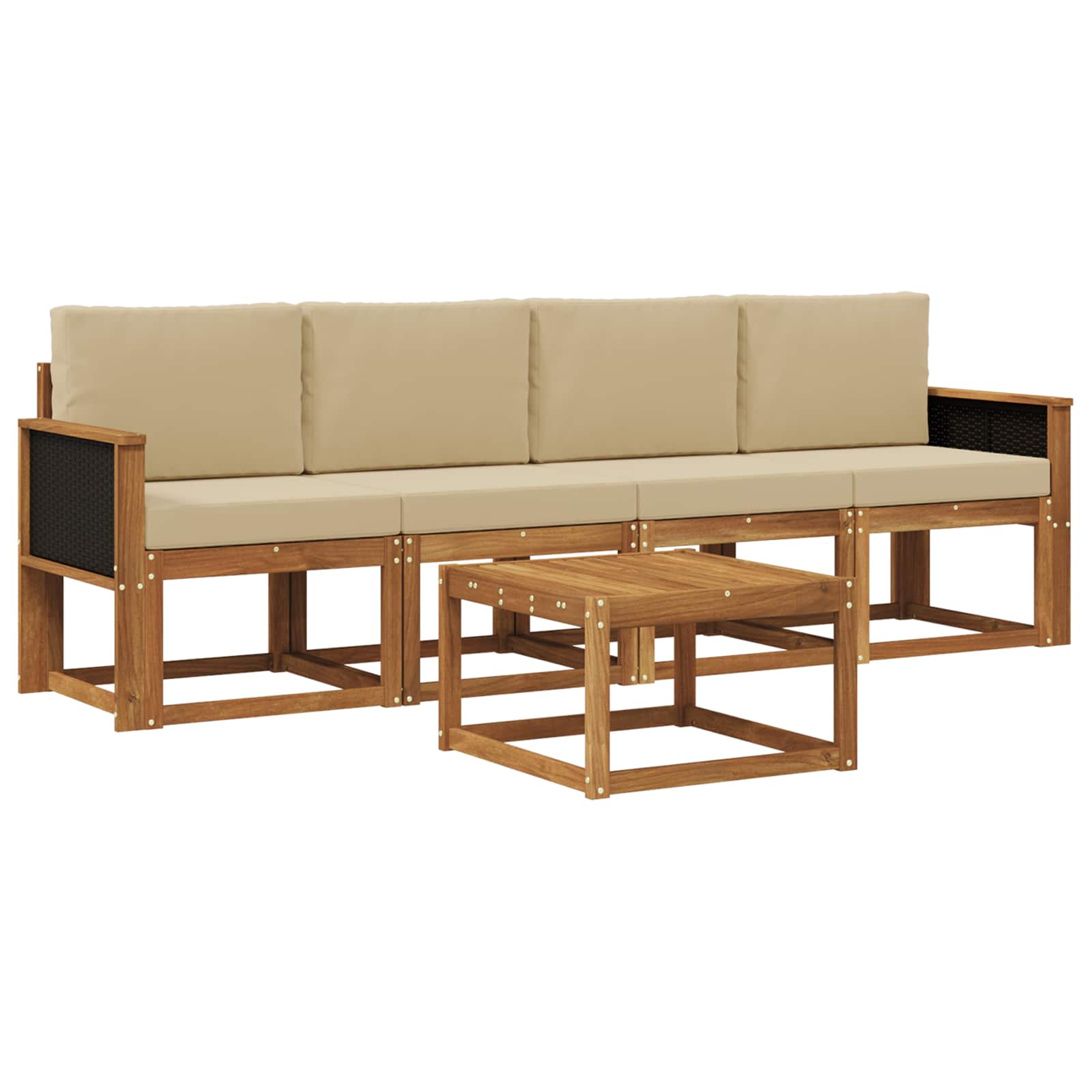 Buiten bankenset 4 pcs Naturel Massief Acaciahout en Polyester is nu te koop bij PeponiXL, paradijselijk wonen!