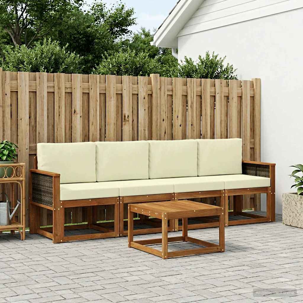 Buiten bankenset met kussen 4 pcs Natuurlijk en Crème is nu te koop bij PeponiXL, paradijselijk wonen!