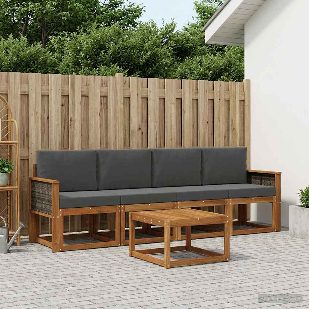 Buiten bankenset met kussen 4 pcs Natuurlijk en Antraciet is nu te koop bij PeponiXL, paradijselijk wonen!