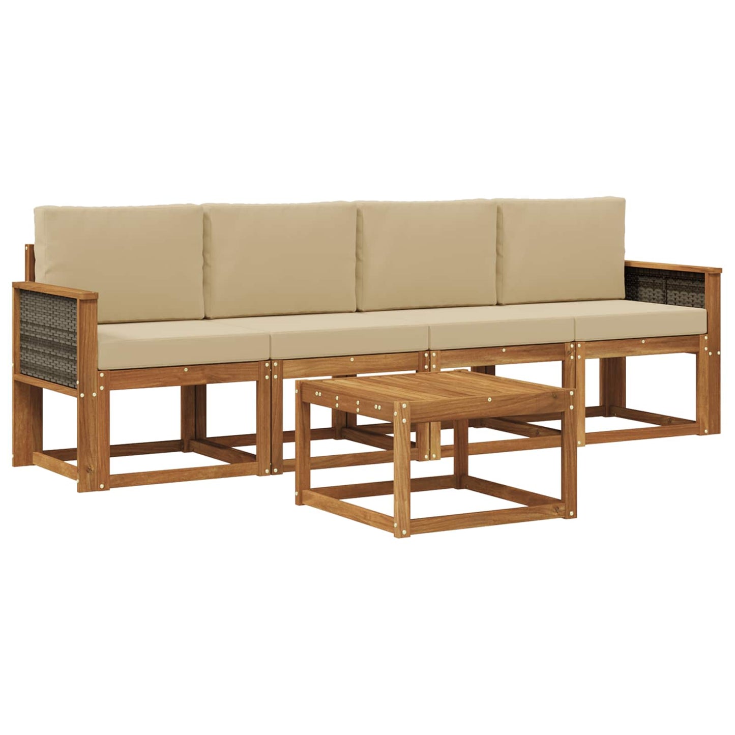 Buiten bankenset 4 pcs Naturel Massief Acaciahout en Polyester is nu te koop bij PeponiXL, paradijselijk wonen!