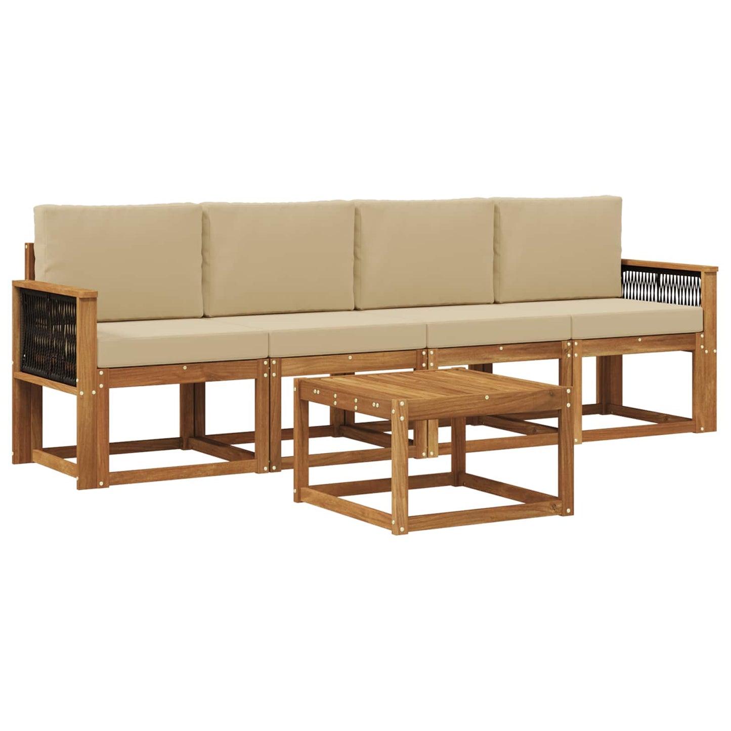 Buiten bankenset 4 pcs Naturel Massief Acaciahout en Polyester is nu te koop bij PeponiXL, paradijselijk wonen!