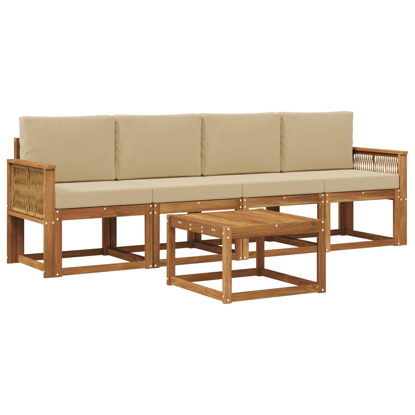 Buiten bankenset met kussen 5 pcs Natuurlijk en Beige Polyester is nu te koop bij PeponiXL, paradijselijk wonen!