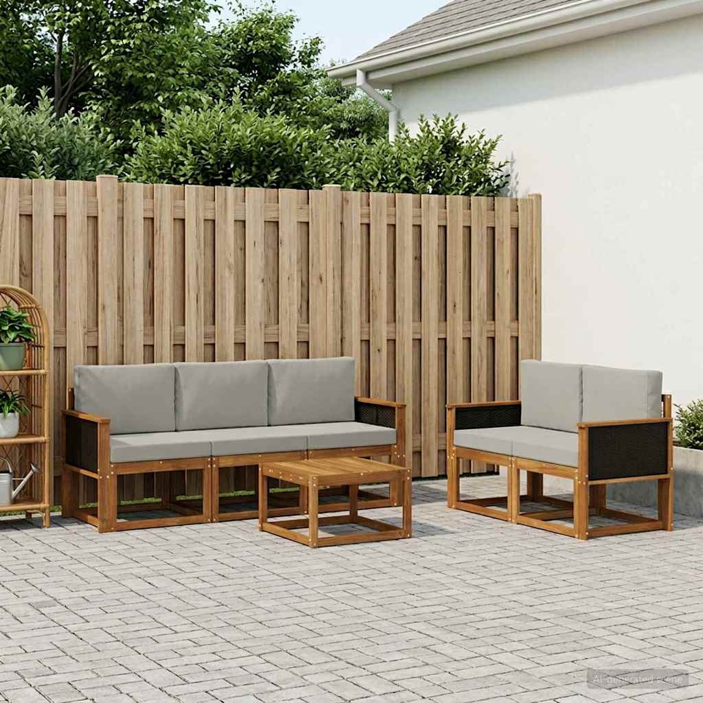 Buiten bankenset met kussen 6 pcs Naturel en lichtgrijs is nu te koop bij PeponiXL, paradijselijk wonen!