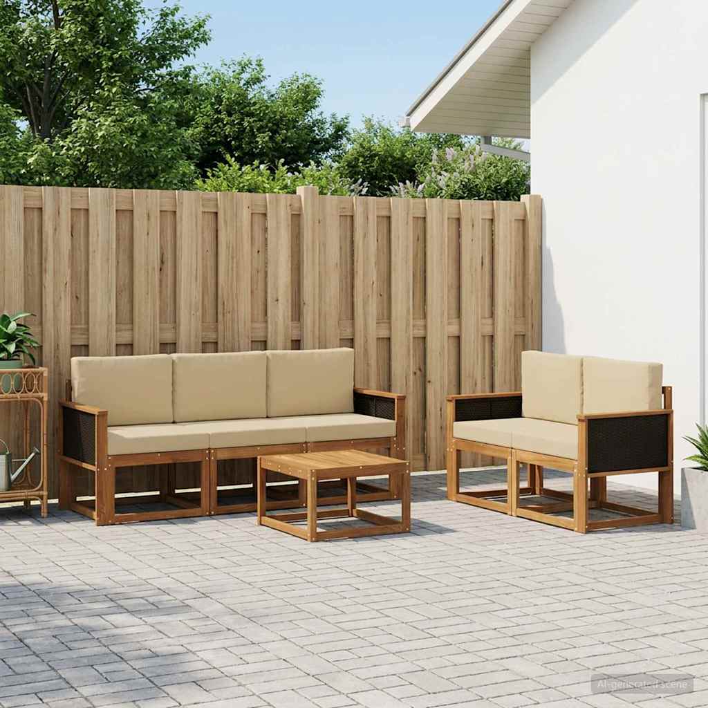 Buiten bankenset 6 pcs Naturel Massief Acaciahout en Polyester is nu te koop bij PeponiXL, paradijselijk wonen!