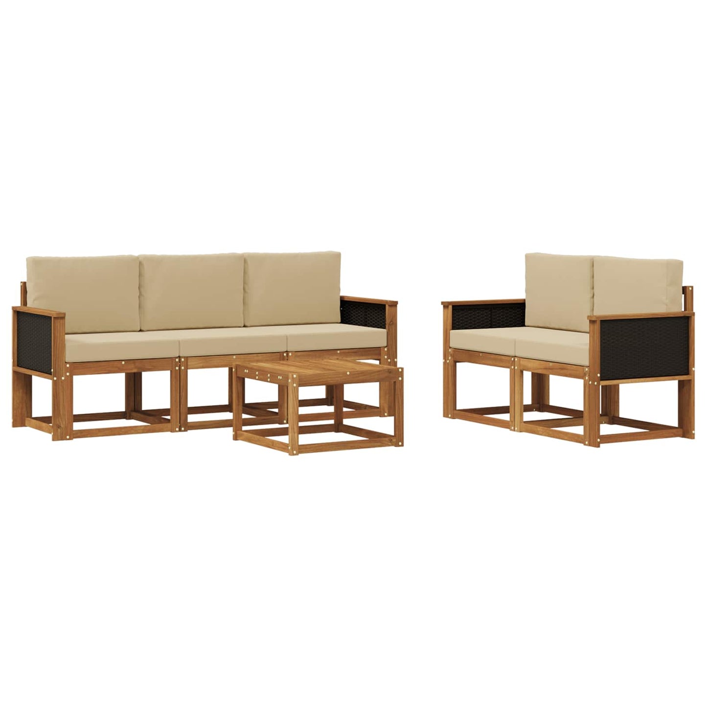 Buiten bankenset 6 pcs Naturel Massief Acaciahout en Polyester is nu te koop bij PeponiXL, paradijselijk wonen!