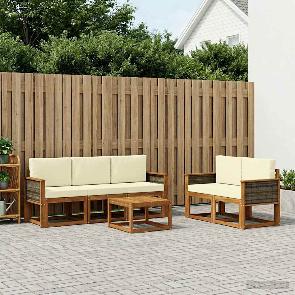 Buiten bankenset met kussen 6 pcs Natuurlijk en Crème is nu te koop bij PeponiXL, paradijselijk wonen!