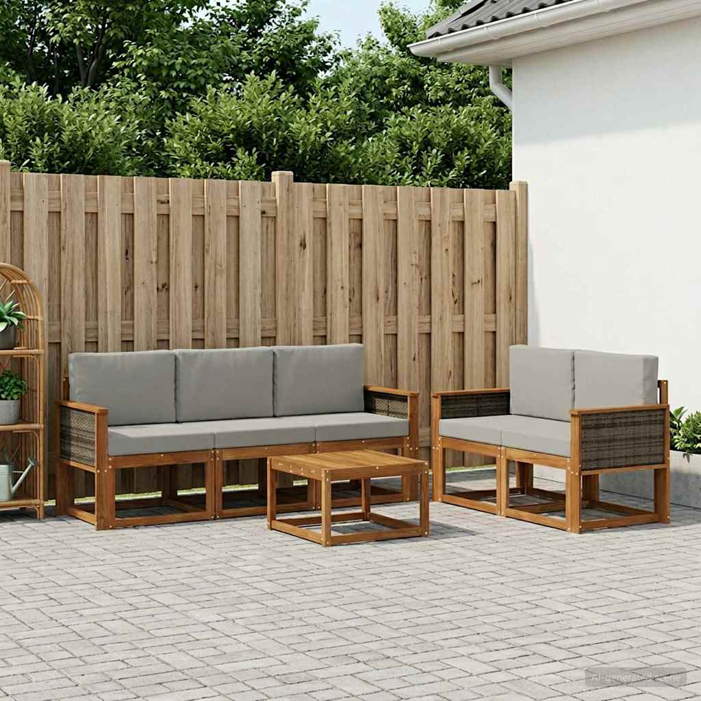 Buiten bankenset met kussen 6 pcs Naturel en lichtgrijs is nu te koop bij PeponiXL, paradijselijk wonen!