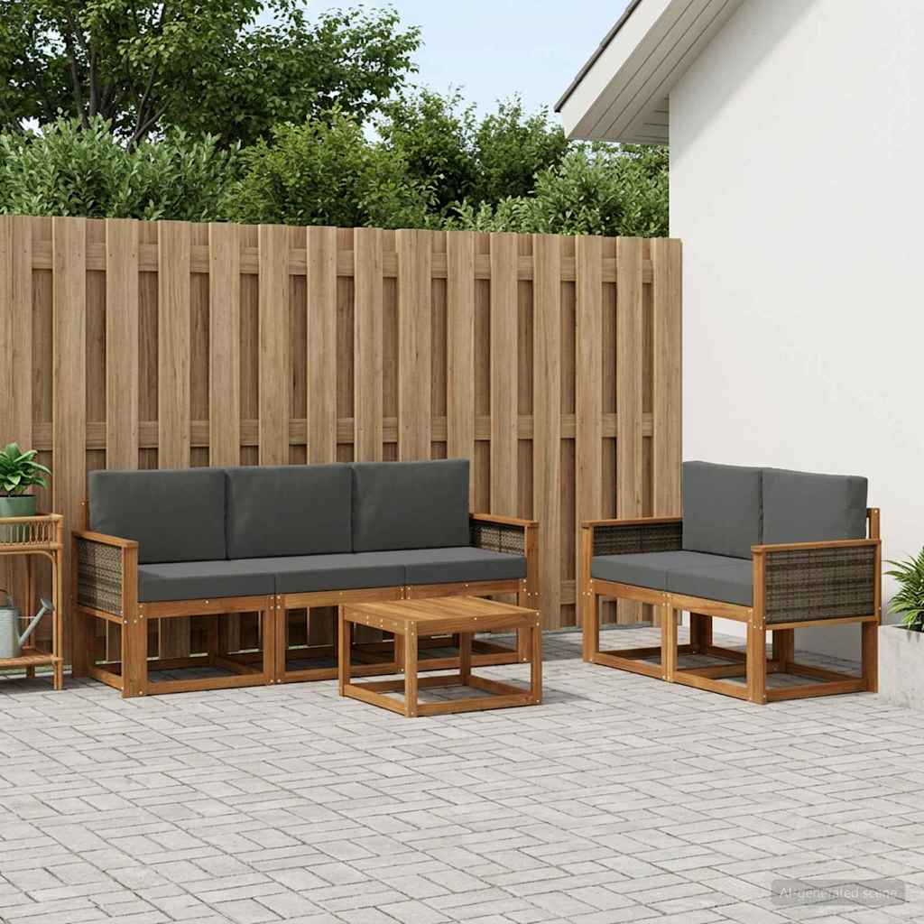 Buiten bankenset met kussen 6 pcs Natuurlijk en Antraciet is nu te koop bij PeponiXL, paradijselijk wonen!