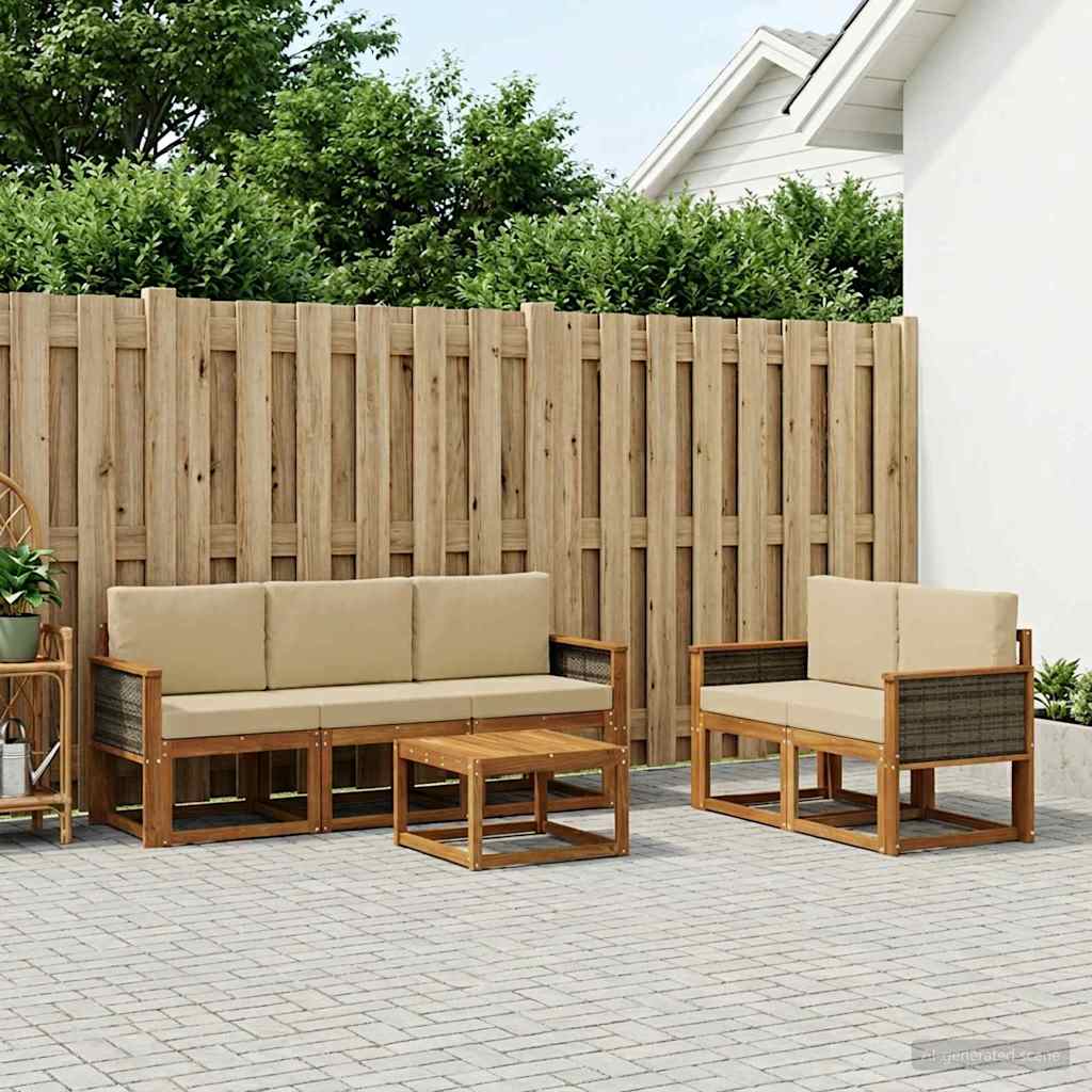 Buiten bankenset 6 pcs Naturel Massief Acaciahout en Polyester is nu te koop bij PeponiXL, paradijselijk wonen!