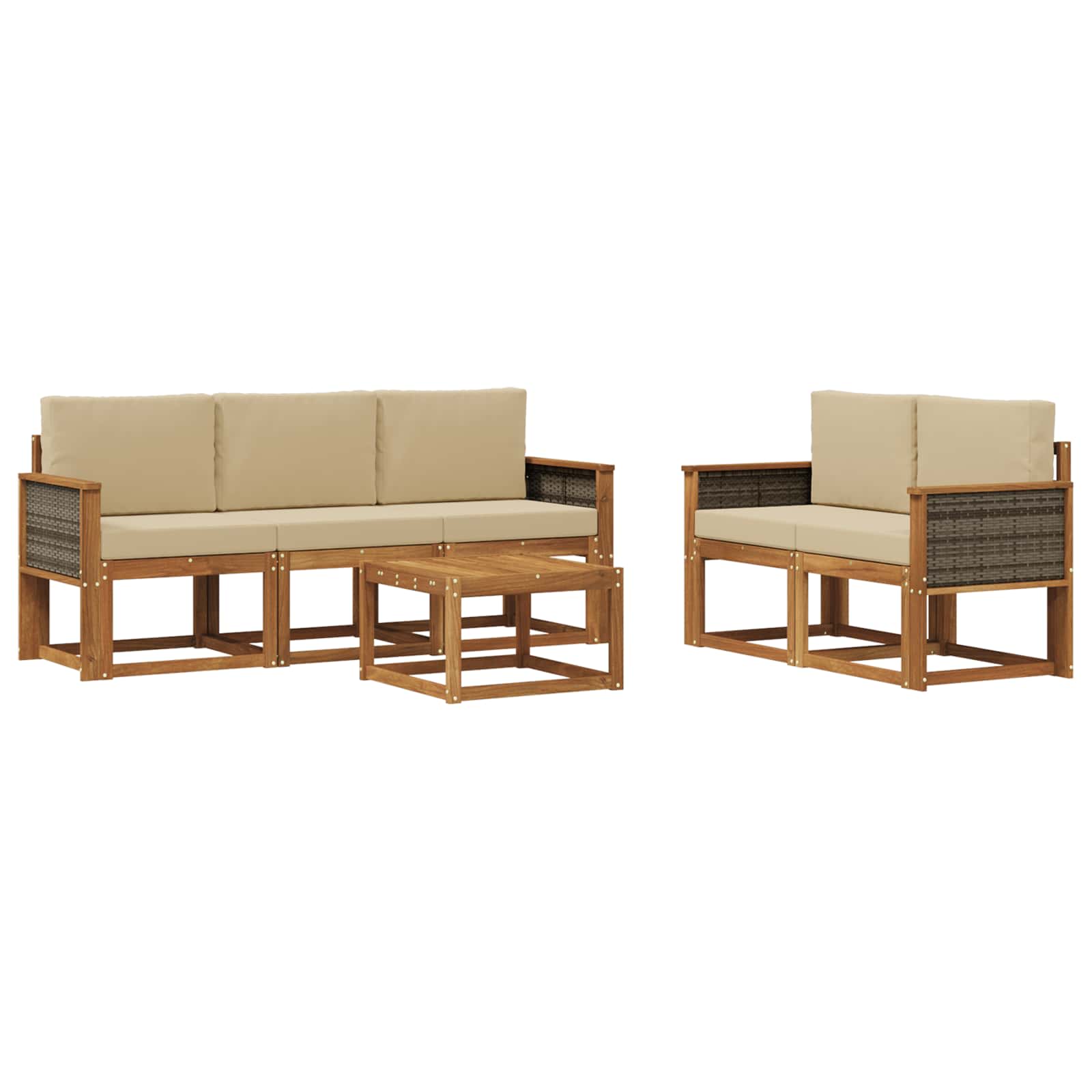 Buiten bankenset 6 pcs Naturel Massief Acaciahout en Polyester is nu te koop bij PeponiXL, paradijselijk wonen!