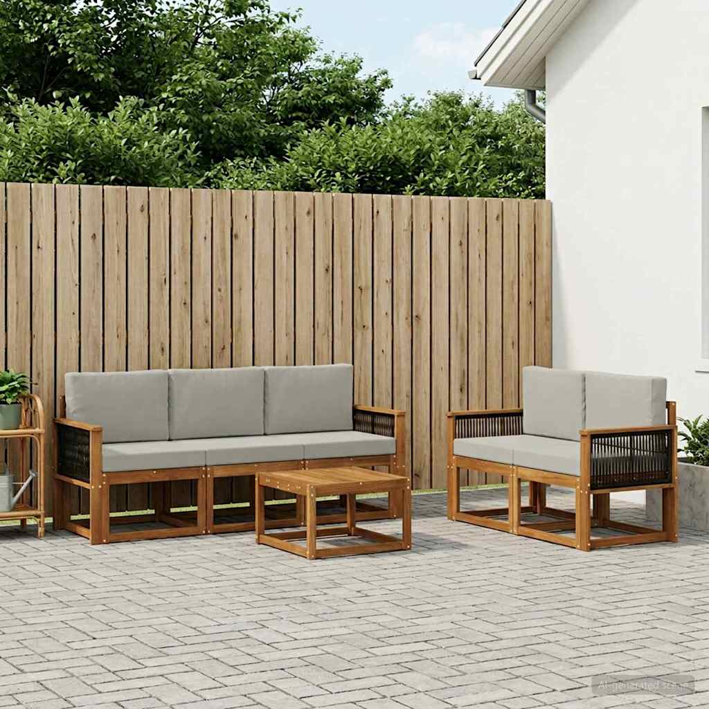 Buiten bankenset met kussen 6 pcs Naturel en lichtgrijs is nu te koop bij PeponiXL, paradijselijk wonen!