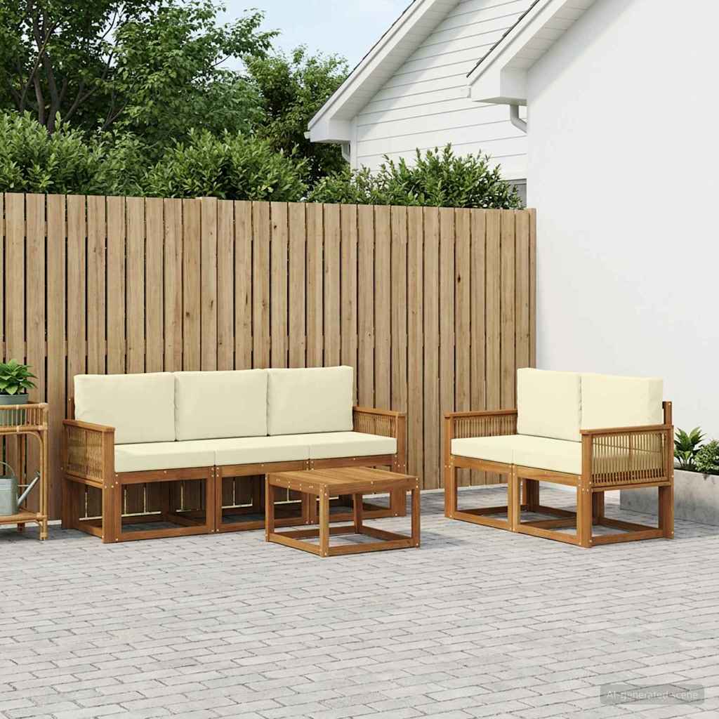 Buiten bankenset met kussen 6 pcs Natuurlijk en Crème Polyester is nu te koop bij PeponiXL, paradijselijk wonen!