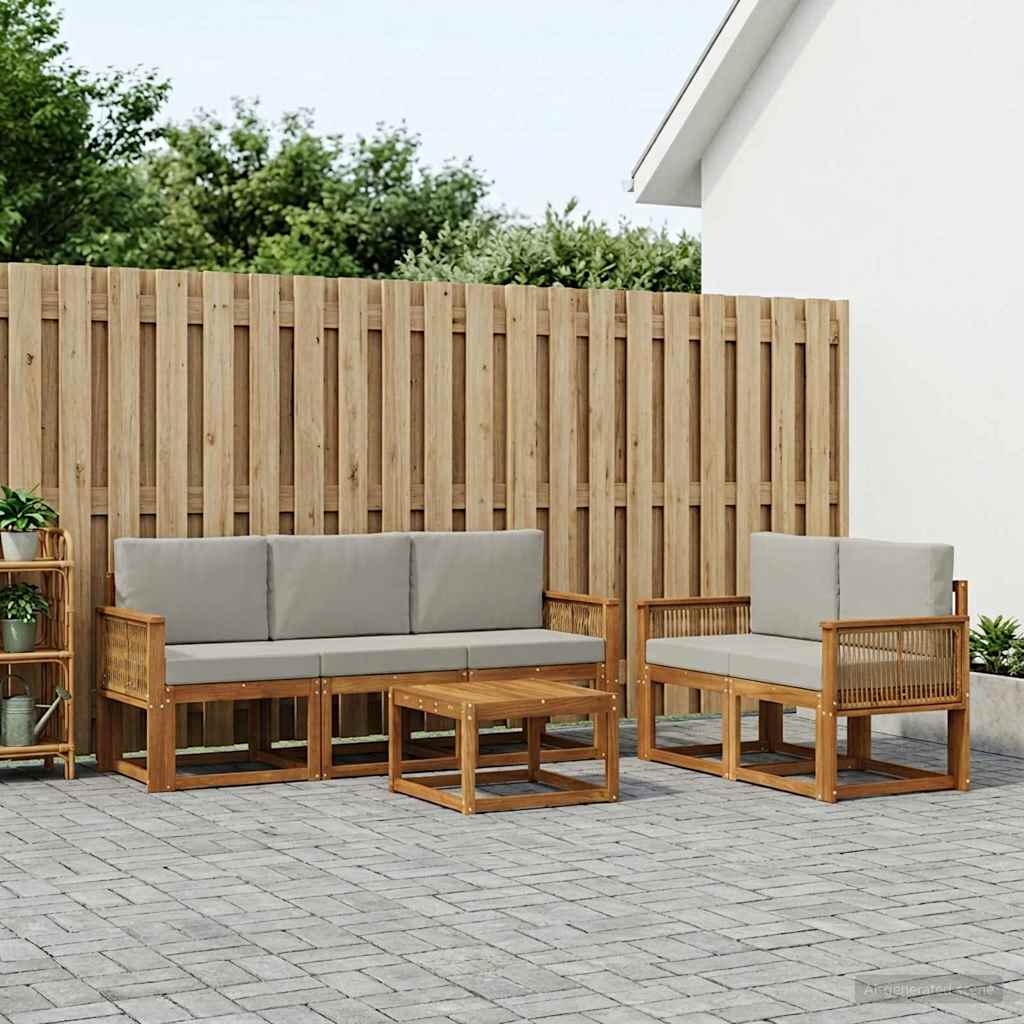 Buiten bankenset 6 pcs Naturel en lichtgrijs Polyester is nu te koop bij PeponiXL, paradijselijk wonen!