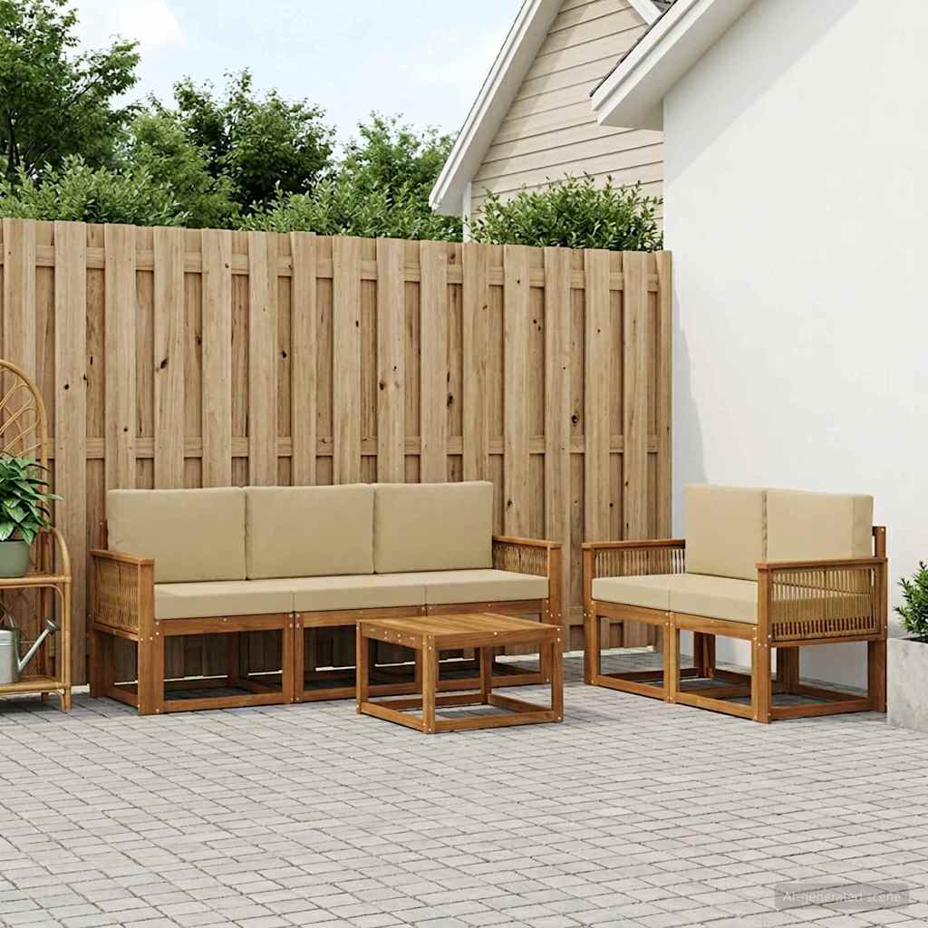 Buiten bankenset met kussen 6 pcs Natuurlijk en Beige Polyester is nu te koop bij PeponiXL, paradijselijk wonen!