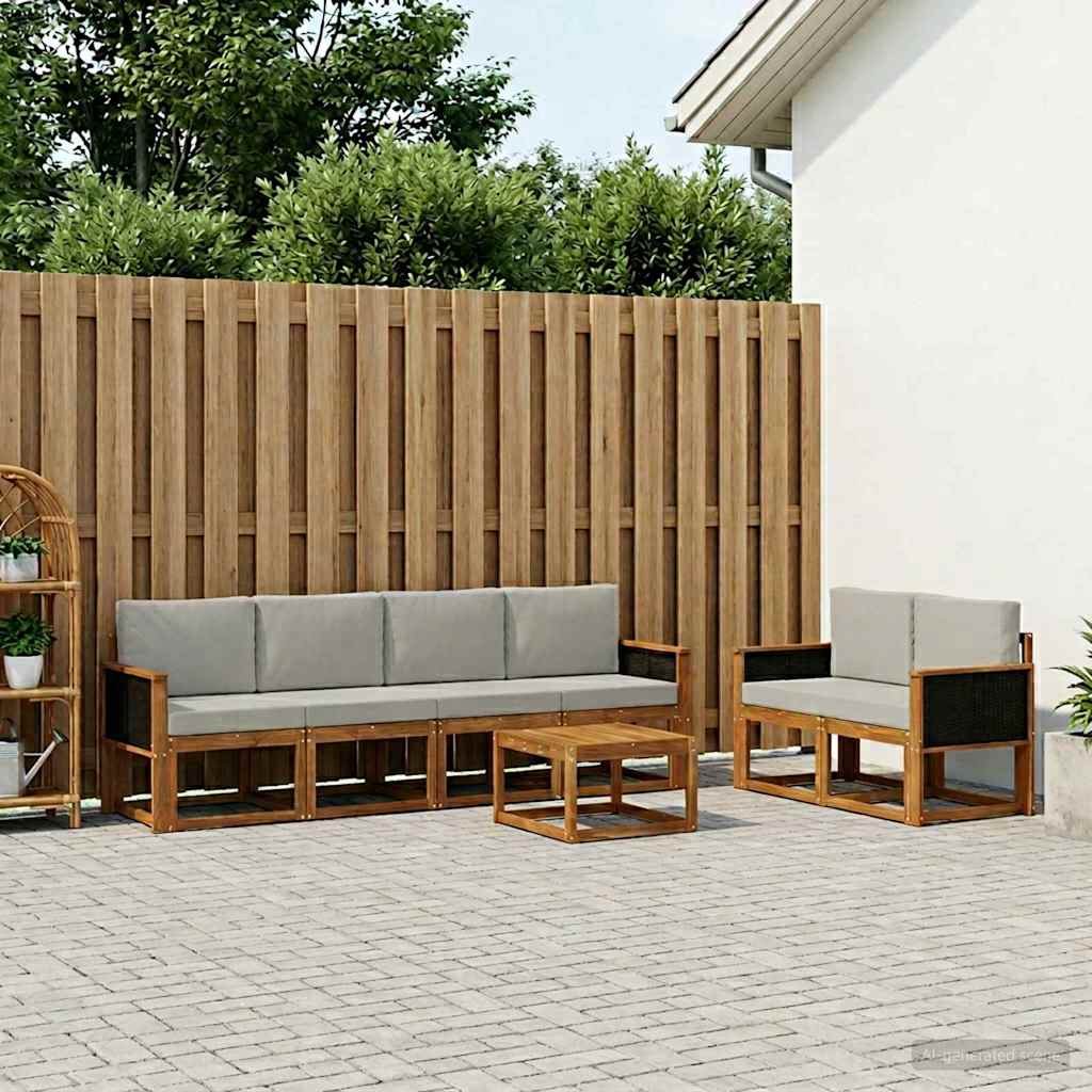 Buiten bankenset met kussen 6 pcs Naturel en lichtgrijs is nu te koop bij PeponiXL, paradijselijk wonen!