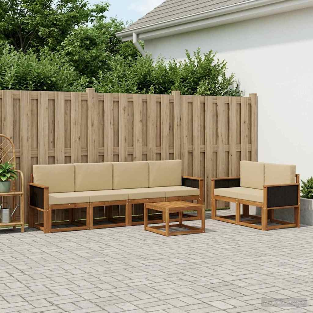 Buiten bankenset 6 pcs Naturel Massief Acaciahout en Polyester is nu te koop bij PeponiXL, paradijselijk wonen!